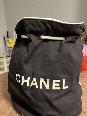 C.. beauty style Black Canvas Drawstring Duffel Bag with White Logo
